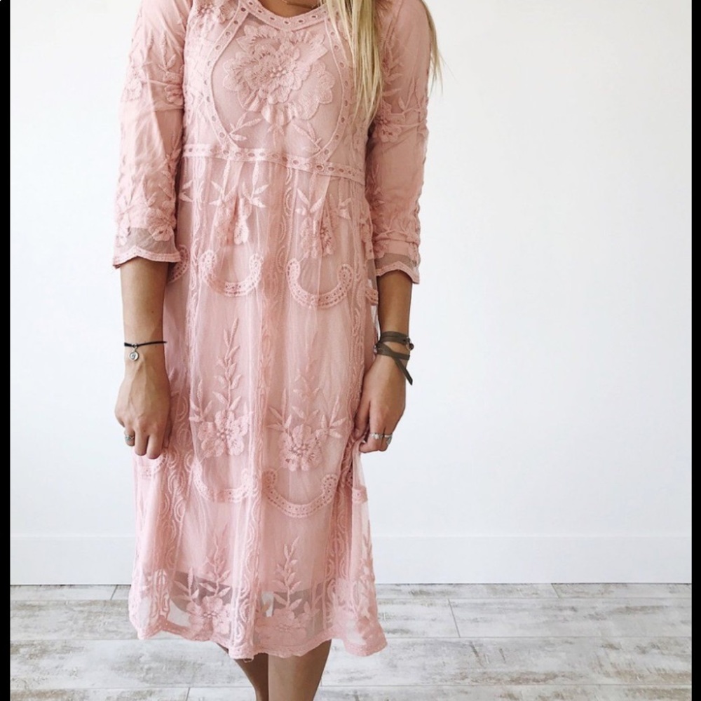 ROOLEE Pink Lace Mid Length Dress